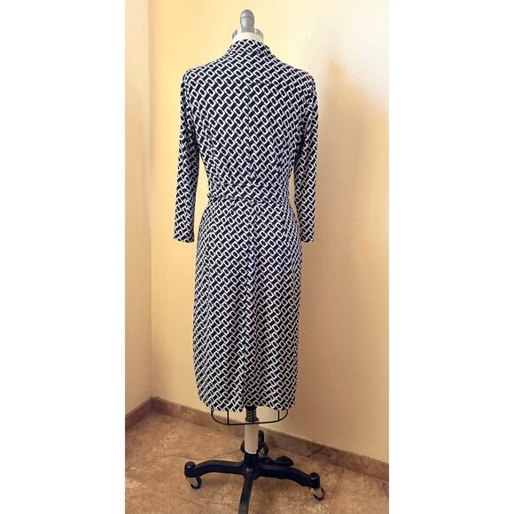 Chaps Black & White Belted Wrap Dress Small - Picture 5 of 6